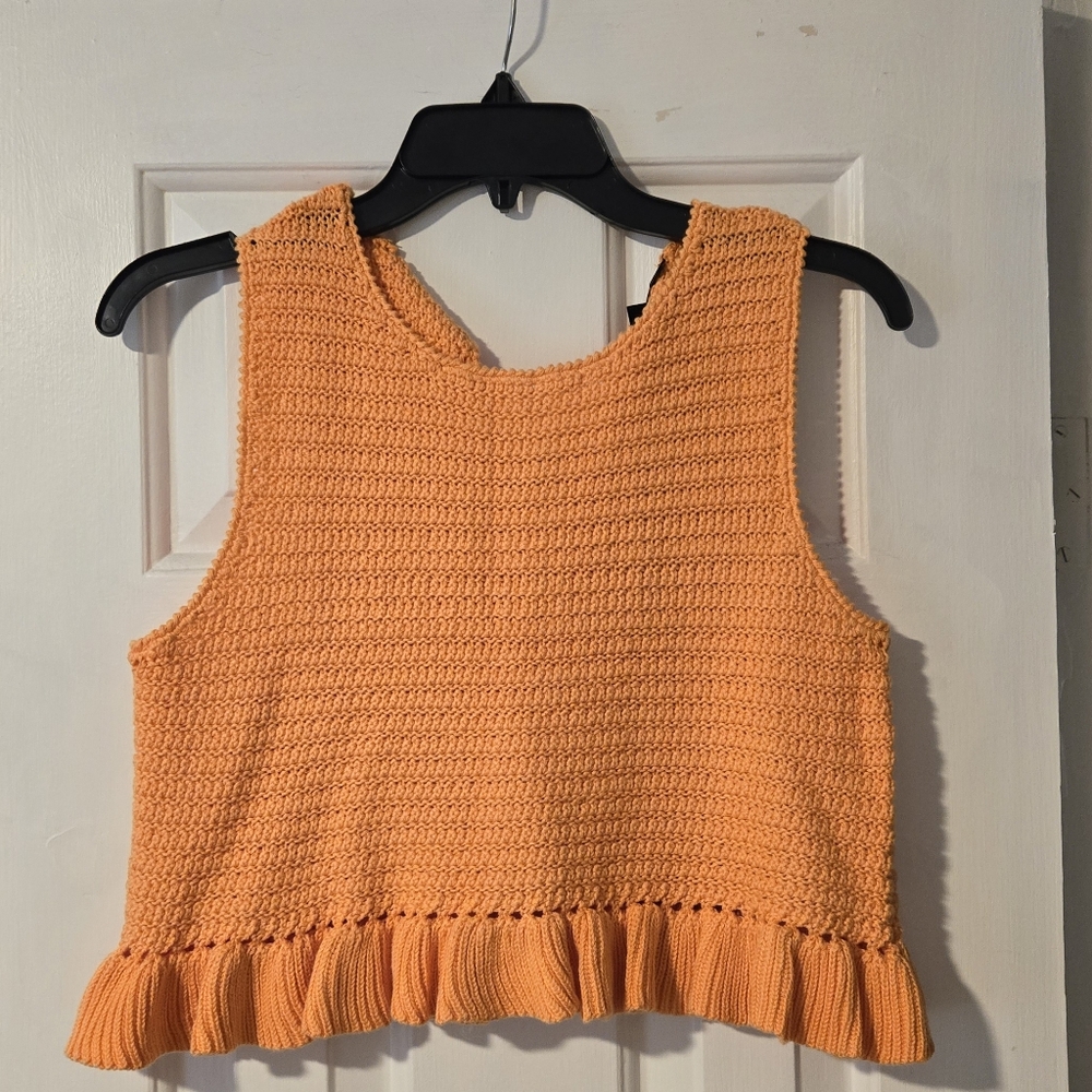 Lulus Flouncin' Around Orange Cropped Ruffled Sweater Tank